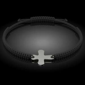 Brățară cu cruce din argint cu cordon negru, vedere din față - Brățări dame