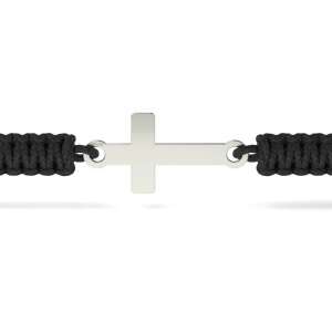 Brățară cu cruce de argint pe cordon negru, model ortodox 02 - Brățări dame