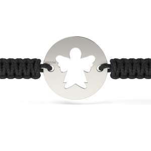 Brățară de argint cu cordon negru, pandantiv înger, argint 925, model ortodox - Brățări dame