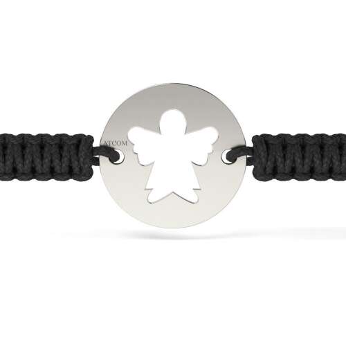 Brățară de argint cu cordon negru, pandantiv înger, argint 925, model ortodox