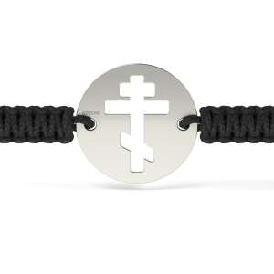 Brățară de argint cu cordon negru, pandantiv cruce ortodoxă - Brățări dame