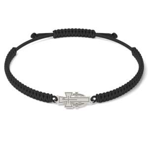 Bransoletka srebrna ze sznurkiem czarnym, model ortodoksyjny 07, widok z przodu - Moda i ubiór