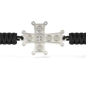 Brățară din argint cu cordon împletit și pandantiv în formă de cruce ortodoxă - Brățări dame