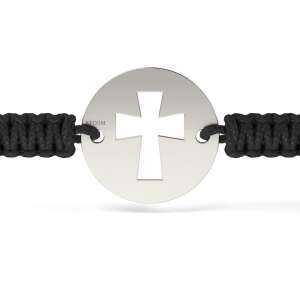 Brățară din argint cu cordon negru, model ortodox, pandantiv cruce - Brățări dame