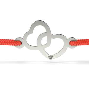 Bransoletka Heart of Sun ze srebra z dwoma splecionymi sercami, czerwony sznurek - Atcom Jewelry