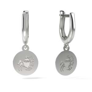 Silver Sagittarius earrings, 925 sterling silver, hoop earrings with Sagittarius zodiac sign pendant - Women's Earring