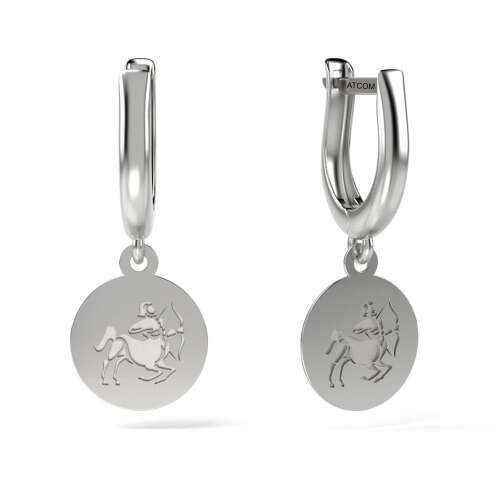 Silver Sagittarius earrings, 925 sterling silver, hoop earrings with Sagittarius zodiac sign pendant