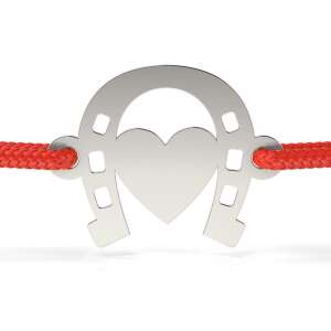 Ezüst Patkó Szív Karkötő - 925-ös Ezüst - Vörös Zsinór