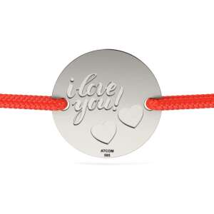 Brățară de argint cu cordon roșu și pandantiv 'Te iubesc' cu două inimi - Brățări dame