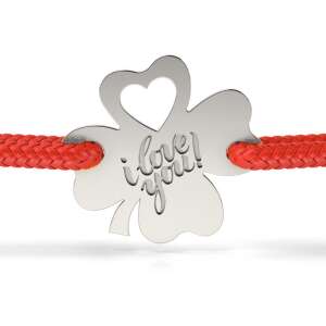 Brățară din argint cu trifoi cu inscripția 'Te iubesc', cordon roșu - Brățări dame