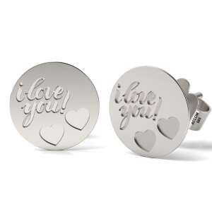Srebrne kolczyki z napisem 'Kocham Cię' i dwoma sercami, srebro próby 925 - Moda i ubiór