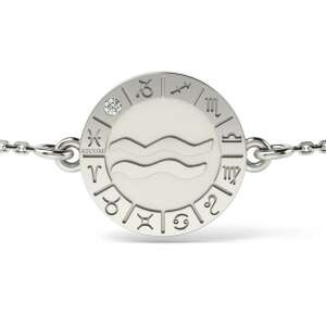 Brățară de argint cu semne zodiacale și un diamant mic - Brățări dame