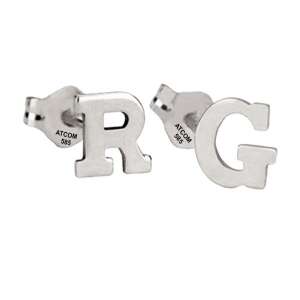 Silver initial letter earrings, R and G, personalized jewelry - Women's Earring
