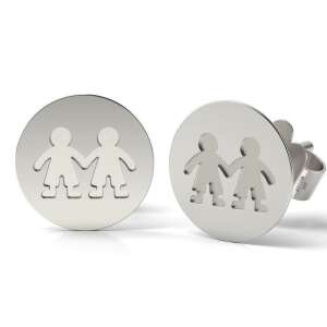 Сребърни обеци за деца с дизайн на две деца, държащи се за ръце, модел Banut - Мода и обличане