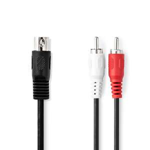 DIN audio kábel | DIN 5 Tűs Dugasz | 2x RCA Dugasz | Nikkelezett | 1.00 m | Kerek | PVC | Fekete | Label 91180759 