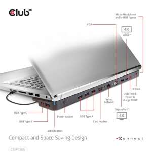 Club3D CSV-1565 USB Gen2 Type-C hármas kijelzős DP1.4 Alt módú 100W töltődokkoló - Csatlakoztassa laptopját több monitorhoz, töltse fel eszközeit és még sok más - Club3D