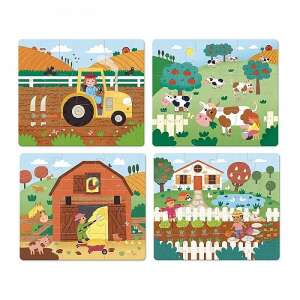 Farm themed wooden puzzle set for kids, 4 puzzles with different scenes, 6-16 pieces - Baby Puzzle