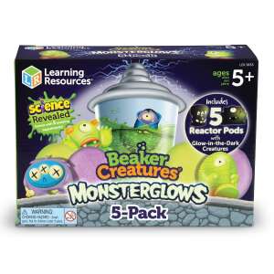 Learning Resources Beaker Creatures Monsterglows 5-Pack, zestaw do eksperymentów naukowych świecących w ciemności z 5 kapsułami reaktorowymi - Learning Resources