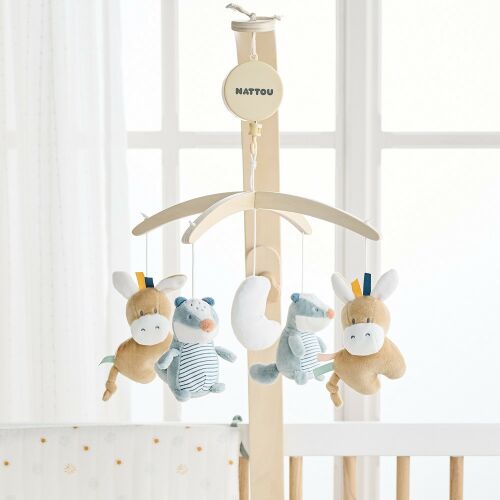 Nattou Felix and Leo Baby Crib Mobile with Plush Donkey and Badger Toys