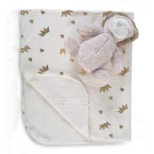 Cangaroo Wellsoft takaró oroszlán plüss játékkal, 90x75 cm, fehér arany koronákkal és szívekkel - Cangaroo