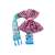 Blue dog and cat collar with paw prints and bones, pink leopard print bowtie with bell attached