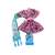 Blue dog and cat collar with paw prints and bones, pink leopard print bowtie with bell attached