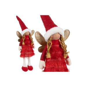 Red Christmas fairy figurine with gold wings, standing on white background - Ruhhy Christmas Decoration
