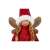 Close-up of the face and wings of a red Christmas fairy figurine with gold wings