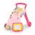 Pink interactive baby walker with activity center, drawing board, and music keys