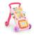 Pink interactive baby walker with activity center, drawing board, and music keys