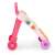 Side view of pink interactive baby walker with activity center, drawing board, and music keys