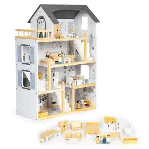 ECOTOYS MANSION FOR YOUR FAVORITE DOLLS babaház 17 darab fa bútorral - Babaház
