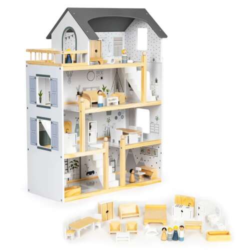 ECOTOYS MANSION FOR YOUR FAVORITE DOLLS Puppenhaus mit 17 Holzmöbeln
