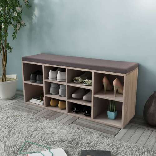 vidaXL Tölgy-színű cipőtároló pad 10 rekesszel, 103 x 30 x 48 cm - Tároló pad és ülőke