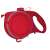 Red retractable dog leash with built-in water bottle and collapsible bowl