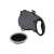 Black retractable dog leash with built-in water bottle and collapsible bowl, bowl separated