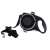 Black retractable dog leash with built-in water bottle and collapsible bowl, leash and bowl separated