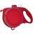 Red retractable dog leash with built-in water bottle and collapsible bowl