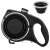 Black retractable dog leash with built-in water bottle and collapsible bowl