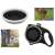 Retractable dog leash with built-in water bottle and collapsible bowl, dog drinking from the bowl