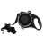 Black retractable dog leash with built-in water bottle and collapsible bowl, leash and bowl separated