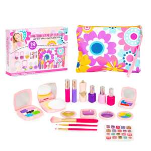 Pretend makeup play set for kids, 19 pieces, includes a makeup bag, eyeshadow, lipstick, nail polish, and more - Vanity Table, Makeup Set, Fragrance