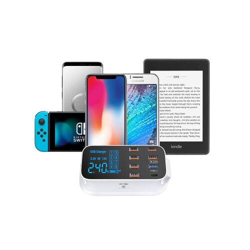 Încărcător USB cu 8 porturi cu QC 3.0 și Type-C, încărcare dispozitive multiple