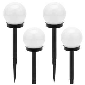 Set mit 4 weißen solarbetriebenen Globusleuchten mit schwarzen Stielen - Solarlaterne