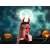 Vörös ördög szarvasagancs fejpánt Halloween jelmezhez, bulihoz vagy karneválhoz, egy lány viseli, aki ördög sminket visel, temető környezetben