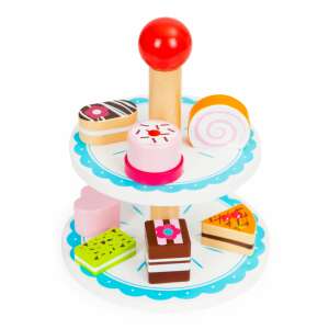 Stand de tortă din lemn Ecotoys cu 7 prăjituri colorate, perfect pentru joacă de-a joaca - Joacă alimente