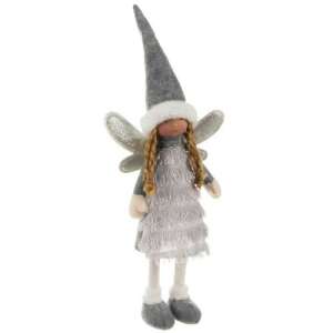 Christmas fairy figurine, grey and silver, with glitter wings, standing, 40cm tall, perfect for decorating your home - Christmas Decoration
