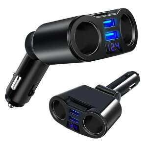 Divizor priză brichetă auto cu 2 porturi USB și afișaj digital - Verk Group