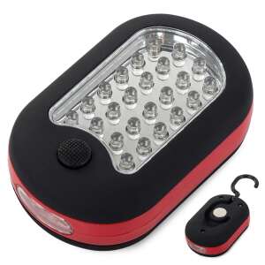 Red, black and silver wireless workshop lamp with 24 + 3 LEDs, magnetic holder and hook - Work Lamp