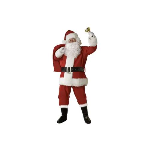 Nikolaus-Kostüm mit einem Sack voller Geschenke, hält eine Glocke